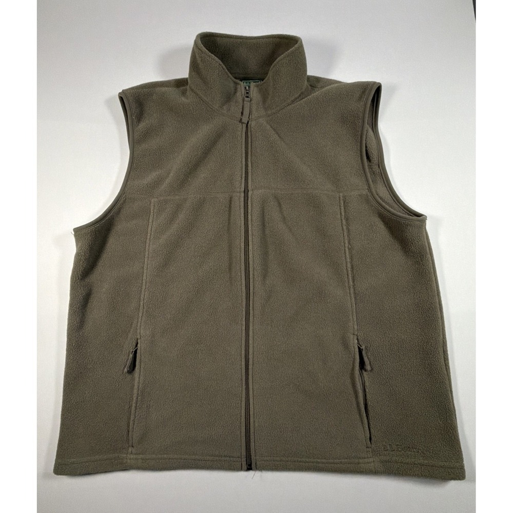 LL Bean Fleece Vest Mens XL Regular Fit Full Zip Mock Neck Gray